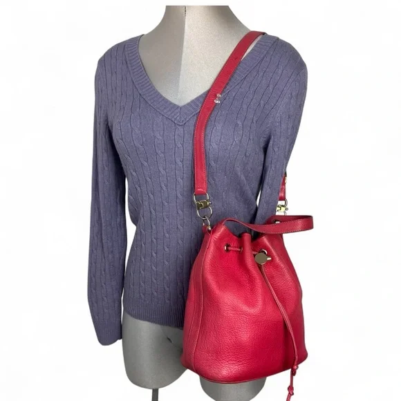 Vintage Hot Pink Genuine Leather Shoulder Bucket Hobo Bag - Picture 1 of 8